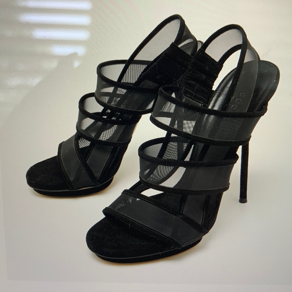 Gucci Black Suede and Mesh Betty Slingback Sandal Size 38